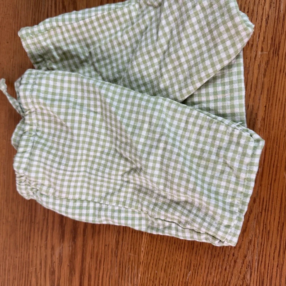 Green Gingham Checkered Cotton Drawstring Basket Liner Sage Cottagecore‎